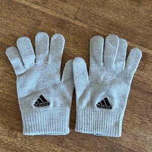 adidas Kids Light Gray Knit Gloves with Black Logo